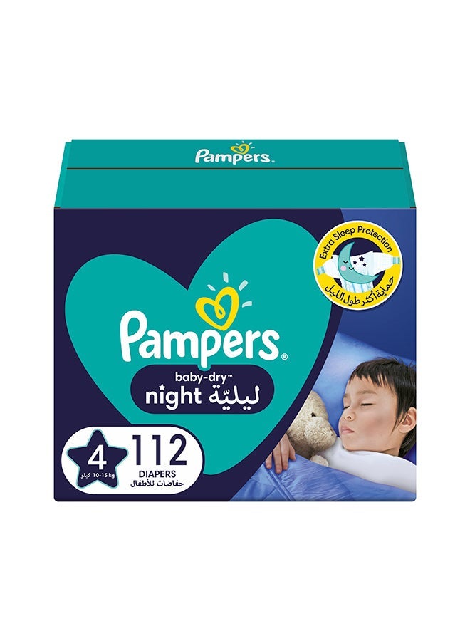 Pampers Baby Dry Night Diapers, Size 4, 10 - 15 Kg, 112 Count - Extra Sleep Protection