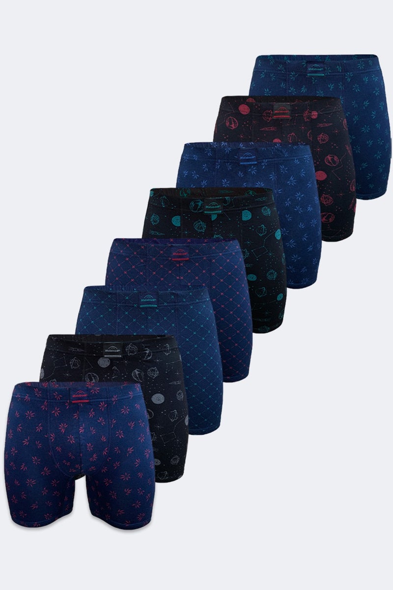 Malabadi Men's Patterned 8 Pack Modal Long Boxer 8 Pieces 8M250  - Image 1