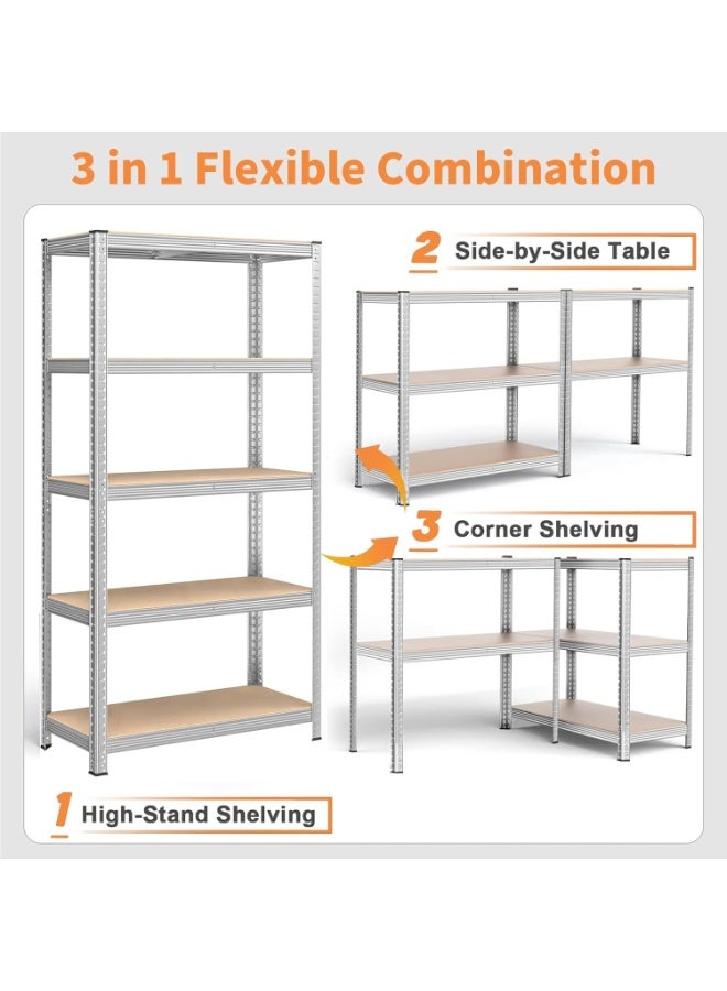 M.A&F's 5-Tier Storage Shelves, Garage Storage, Boltless Assembly, Adjustable Shelving Unit, for Shed Warehouse Basement Kitchen (Silver) - Image 4