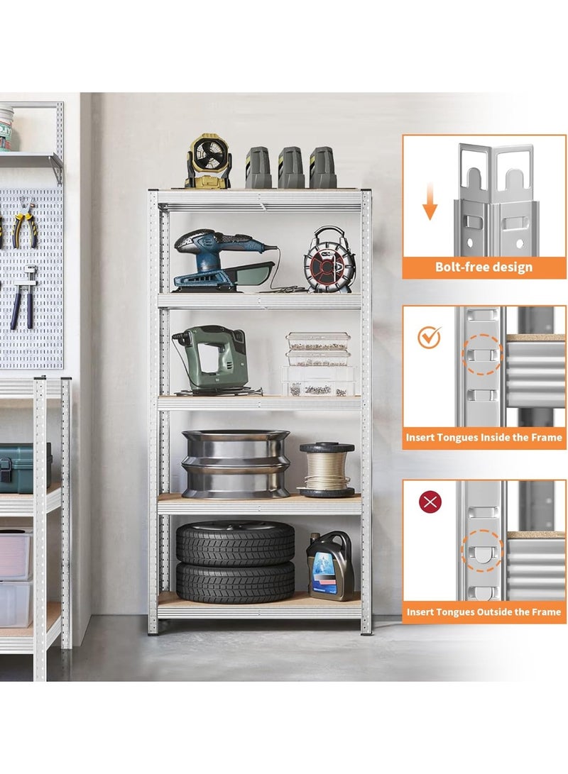 M.A&F's 5-Tier Storage Shelves, Garage Storage, Boltless Assembly, Adjustable Shelving Unit, for Shed Warehouse Basement Kitchen (Silver) - Image 3