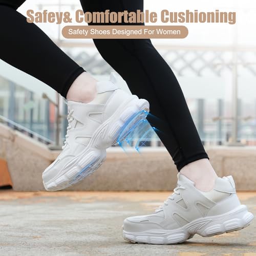 Hogent Steel Toe Shoes for Women Men Wide Non Slip Composite Work Sneakers Indestructible Comfortable Safety Tennis Shoes Lightweight Breathable Construction Sneakers Puncture Proof Ergonomic Design - Image 5