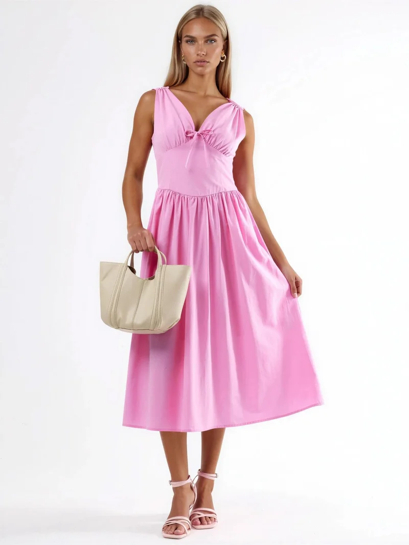 بوسيم BUSEM V-neck Midi Dress with Bow Detail