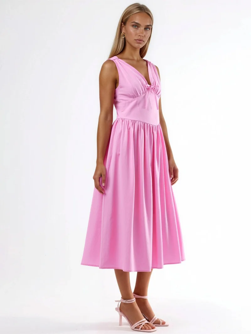 بوسيم BUSEM V-neck Midi Dress with Bow Detail