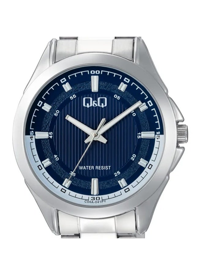 Q&Q Men's Analog Quartz Watch - C04A-041PY, Silver-Tone with Blue Dial - Image 2