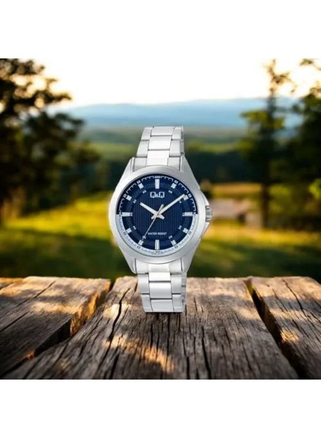 Q&Q Men's Analog Quartz Watch - C04A-041PY, Silver-Tone with Blue Dial - Image 3