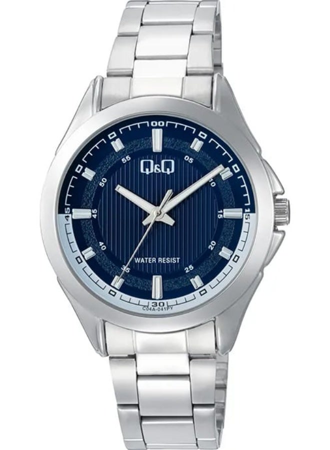 Q&Q Men's Analog Quartz Watch - C04A-041PY, Silver-Tone with Blue Dial - Image 1