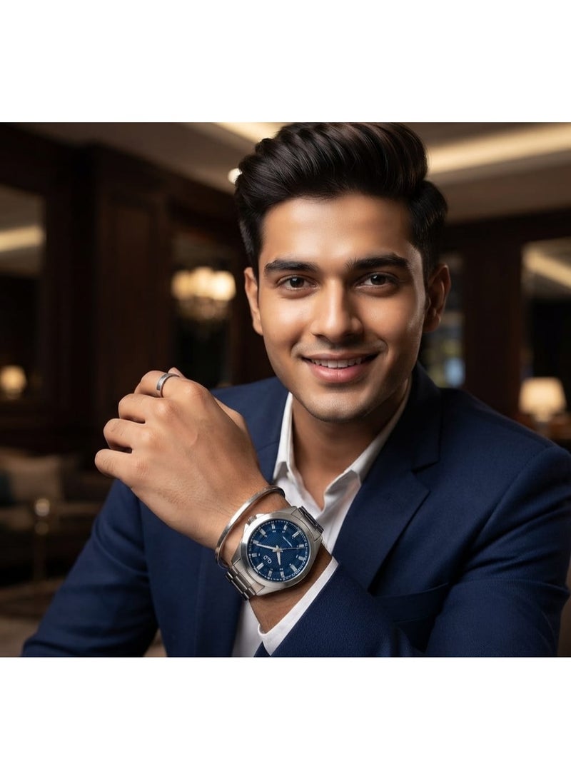Q&Q Men's Analog Quartz Watch - C04A-041PY, Silver-Tone with Blue Dial - Image 4
