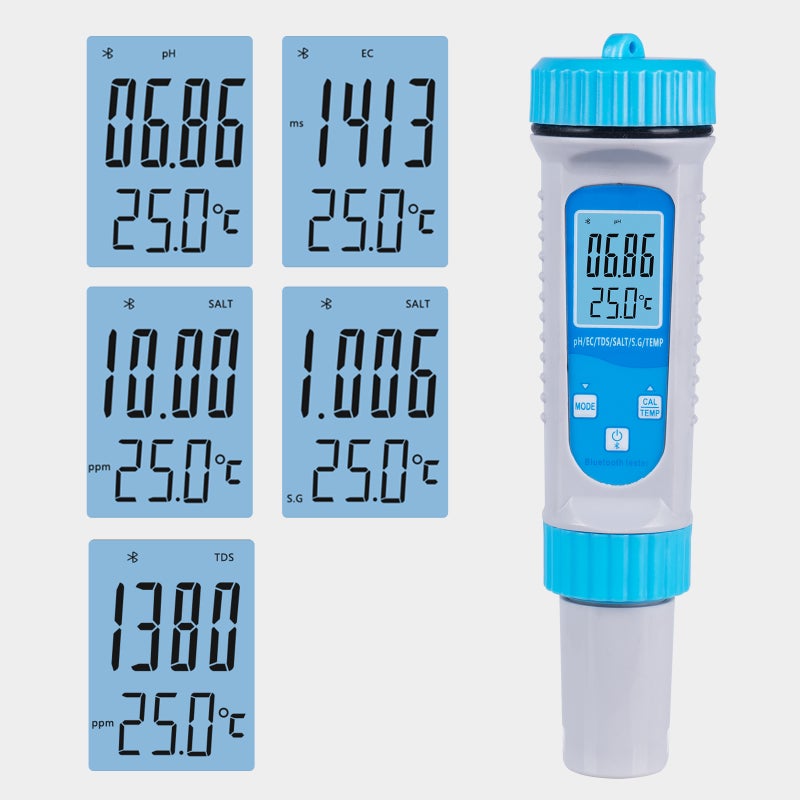 Smart BT 6 in 1 Ph Tester Pool Water PH/ EC/ TDS/ SALT/ S.G/ Temperature Tester Pool Water Quality Monitor Multifunction Water Quality Detector for Pool Drinking Water Laboratory - Image 2