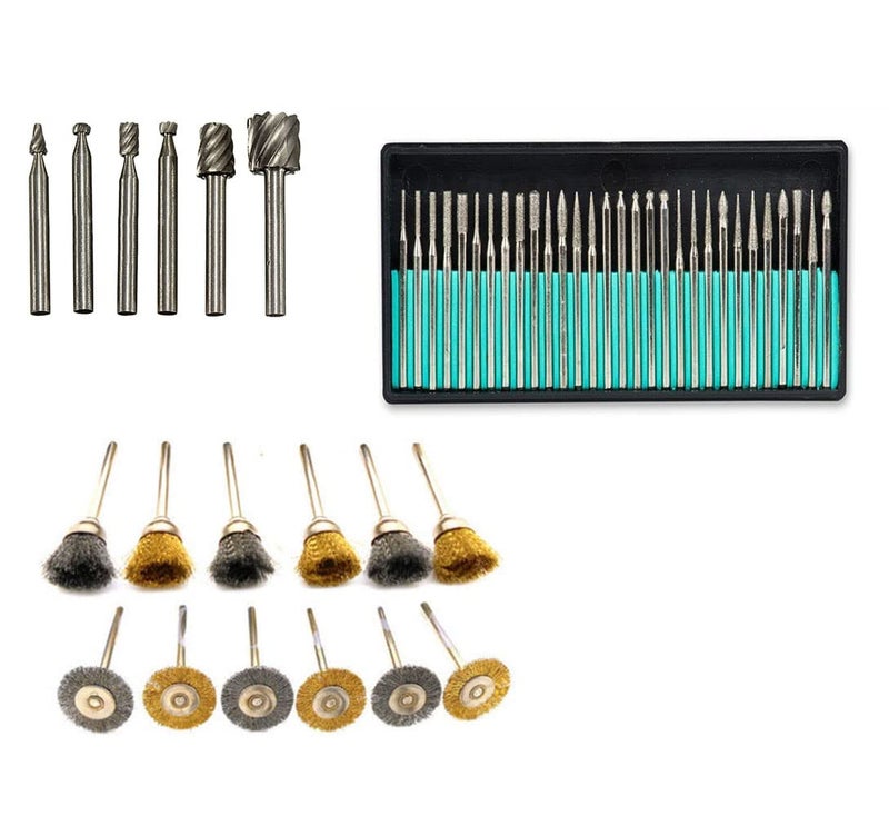 Digital Craft Digital Craft Rotary Tool Accessories Kit Mini Drill Bit Set with 32mm Mandrel in Electric Drill with 6pc HSS Rotary Burs 12Pc Wire Brush 30Pc Diamond Burs  - Image 1