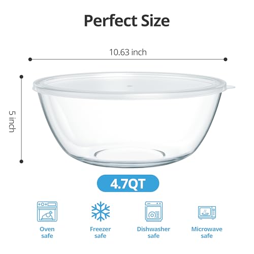 Quald 47 Qt Extra Large Glass Mixing Bowls Clear Glass Salad Cooking Bowls for Kitchen Salad Bread Storage - Image 3