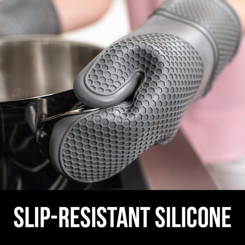 Gorilla Grip GORILLA GRIP BPA-Free Soft Silicone Oven Mitts, Heat and Slip Resistant Thick Cotton Lined Cooking Mitt Set, Long Flexible Potholders Protect Hands, Kitchen Essential Waterproof Gloves, 12.5" Almond  - Image 2