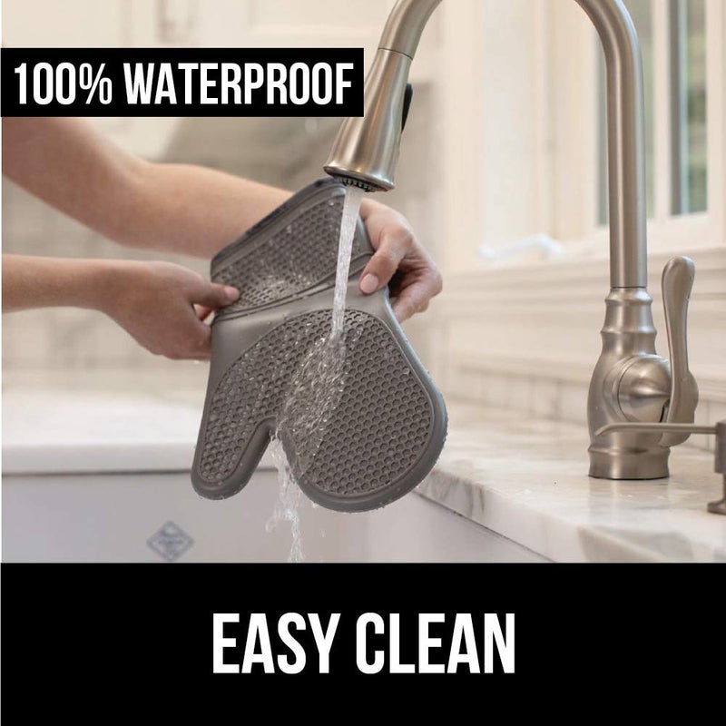 Gorilla Grip GORILLA GRIP BPA-Free Soft Silicone Oven Mitts, Heat and Slip Resistant Thick Cotton Lined Cooking Mitt Set, Long Flexible Potholders Protect Hands, Kitchen Essential Waterproof Gloves, 12.5" Almond  - Image 4