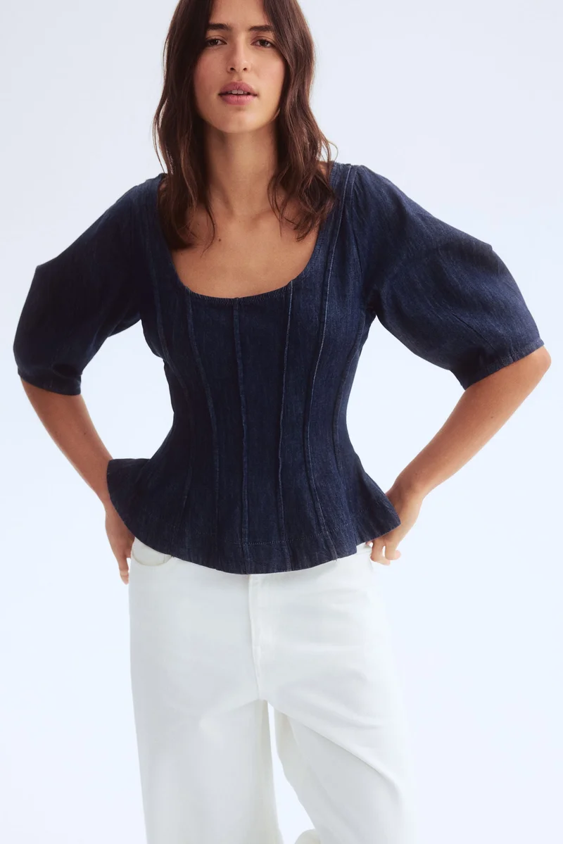 اتش اند ام بلوزة بيبلوم من الدنيم