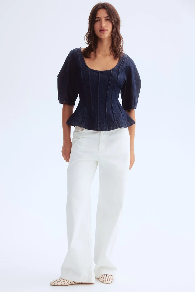 اتش اند ام بلوزة بيبلوم من الدنيم