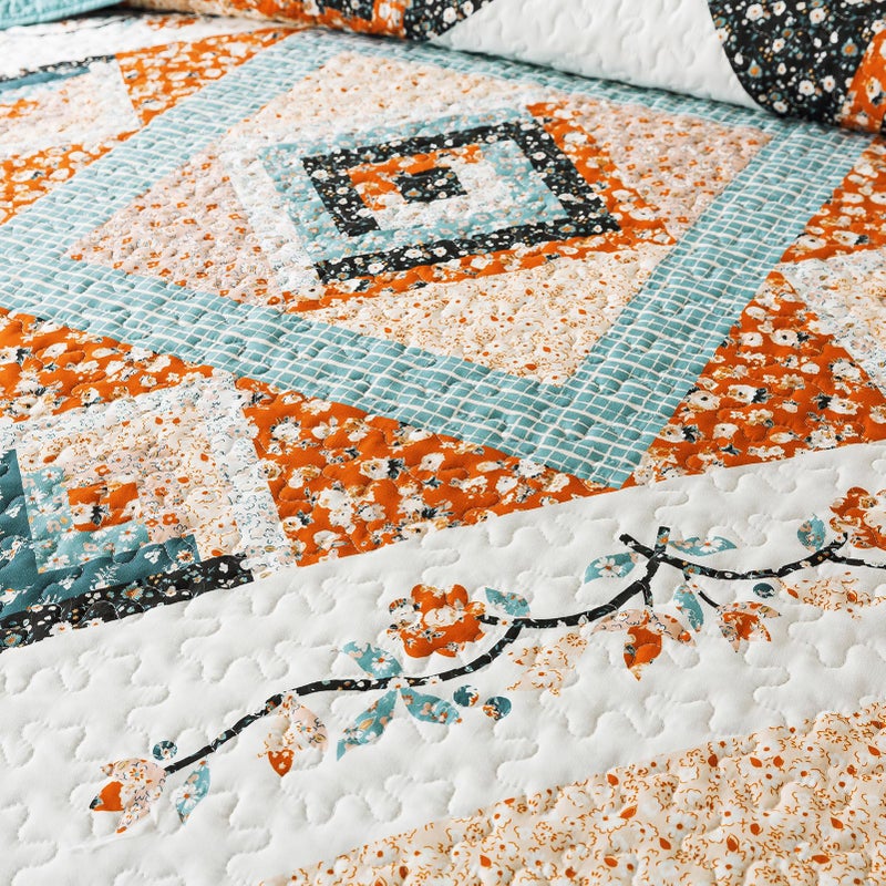 BEDIFANY Cotton California King Size Quilt Sets, Floral Lightweight King Size Bedspread (108 x 118 inch) Cotton Filling Oversized King Quilt Bedding Sets for All Seasons, 3 Pieces - Image 5