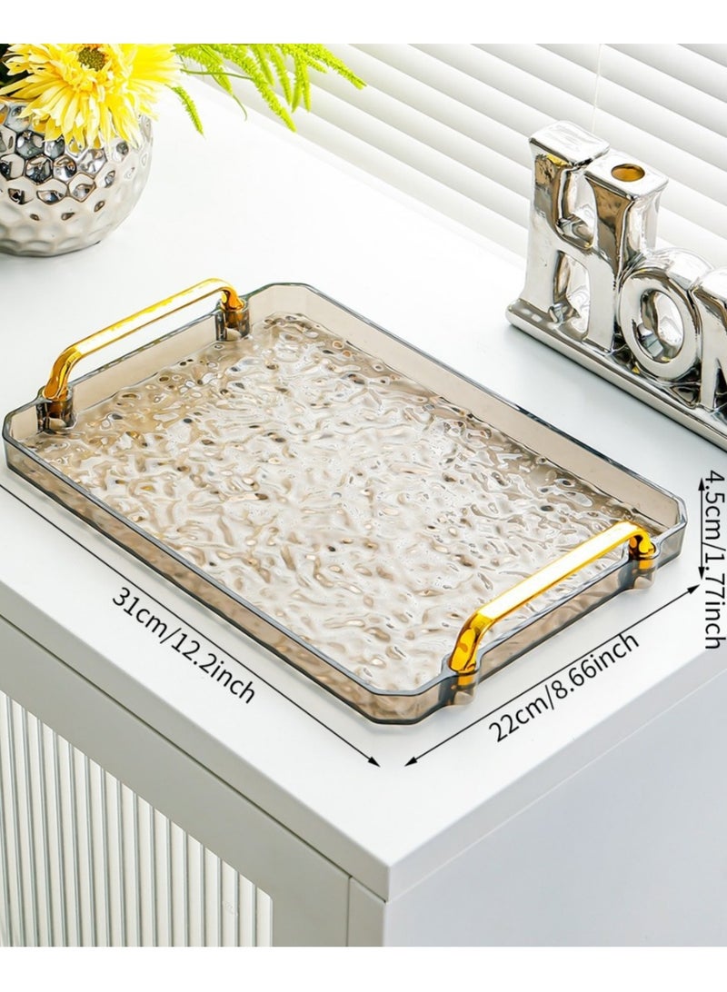 صينية تقديم من الأكريليك الشفاف بمقابض معدنية مموجة مذهبة - صينية مستطيلة زخرفية لطاولة القهوة، تقديم الشاي، والتخزين الفاخر - Image 1