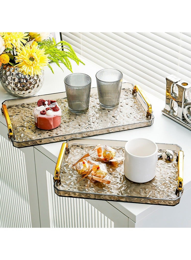 صينية تقديم من الأكريليك الشفاف بمقابض معدنية مموجة مذهبة - صينية مستطيلة زخرفية لطاولة القهوة، تقديم الشاي، والتخزين الفاخر - Image 2