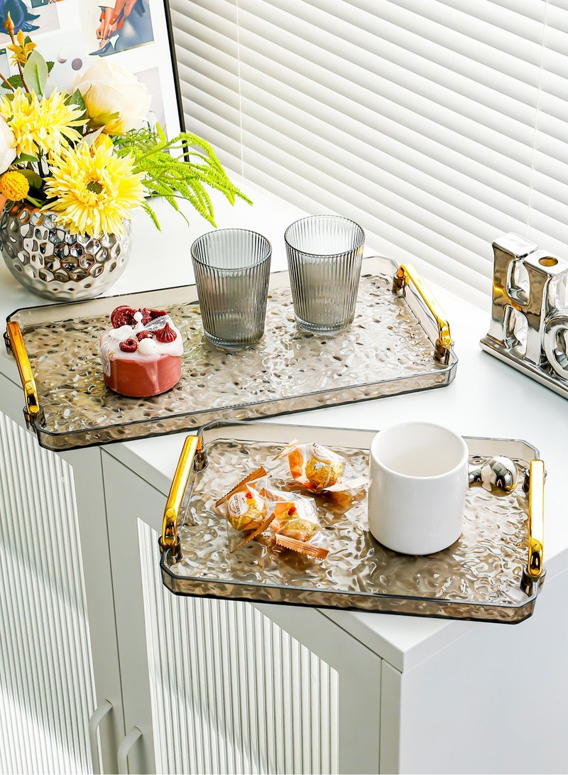 صينية تقديم من الأكريليك الشفاف بمقابض معدنية مموجة مذهبة - صينية مستطيلة زخرفية لطاولة القهوة، تقديم الشاي، والتخزين الفاخر - Image 4