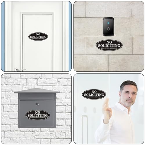 MongFun No Soliciting Sign for House, 2 Pack Self-Adhesive Aluminum Metal No Solitation Do Not Knock or Ring Bell Sign, 7.0 x 3.0 inches Rust Free Signs for Door and Wall (Black/White) - Image 3