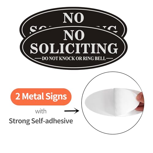 MongFun No Soliciting Sign for House, 2 Pack Self-Adhesive Aluminum Metal No Solitation Do Not Knock or Ring Bell Sign, 7.0 x 3.0 inches Rust Free Signs for Door and Wall (Black/White) - Image 2