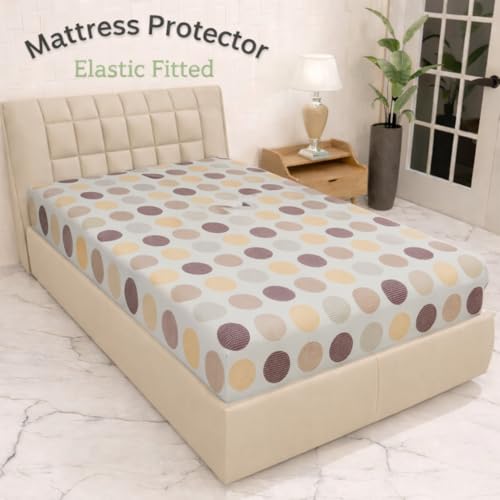 Innovative Edge Single Bed Waterproof Mattress Cover with 360° Snug Fit Elastic - Breathable & Noiseless - 2-in-1 Designer Protector No Extra Bedsheet Needed - Brown Polka dot - Image 3