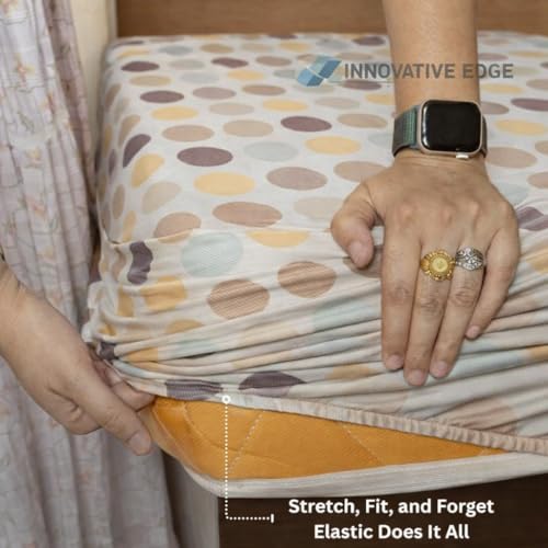 Innovative Edge Single Bed Waterproof Mattress Cover with 360° Snug Fit Elastic - Breathable & Noiseless - 2-in-1 Designer Protector No Extra Bedsheet Needed - Brown Polka dot - Image 4