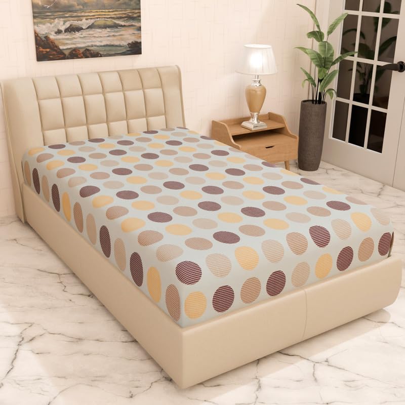 Innovative Edge Single Bed Waterproof Mattress Cover with 360° Snug Fit Elastic - Breathable & Noiseless - 2-in-1 Designer Protector No Extra Bedsheet Needed - Brown Polka dot - Image 1