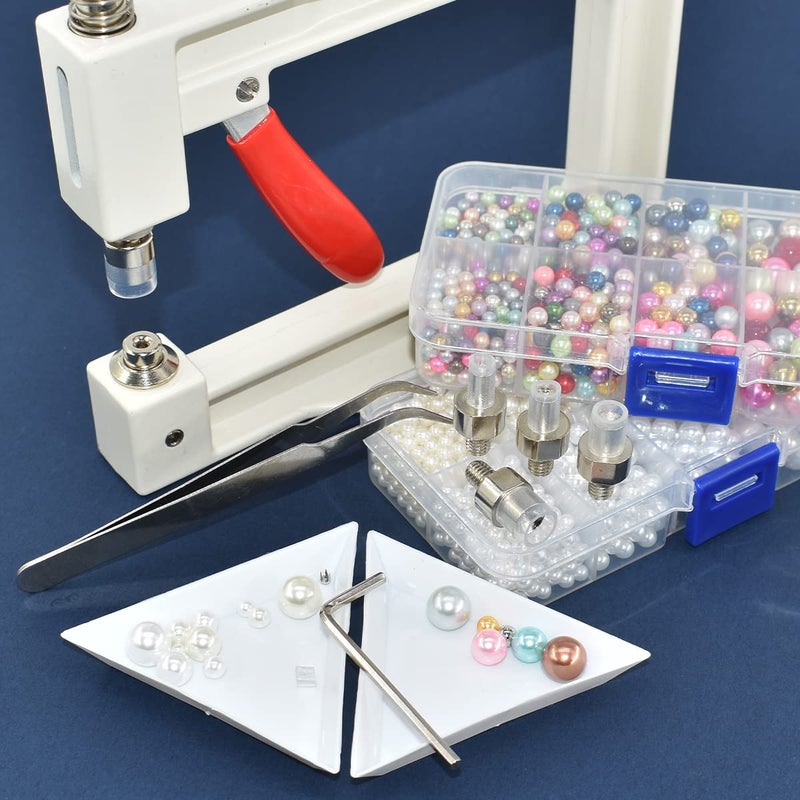BDS-HOME 5400pcs Pearl Beads Hand Press Pearl Setting Tool Set, Beads Rivet Fixing Machine, DIY Handmade Pearl Setting Machine with Beads Nails Screw Heads Tweezers Wrench Trays for DIY Crafts Accessories - Image 5