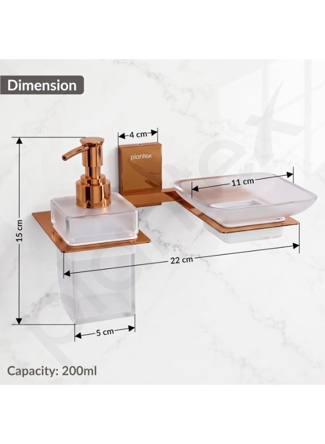 Plantex 304 Grade Stainless Steel Glass Soap Dish with Liquid Dispenser for Bathroom/Soap Stand/Glass Shampoo Dispenser/Bathroom Accessories - Pack of 1 (Crystal, PVD Rose Gold) - Image 4
