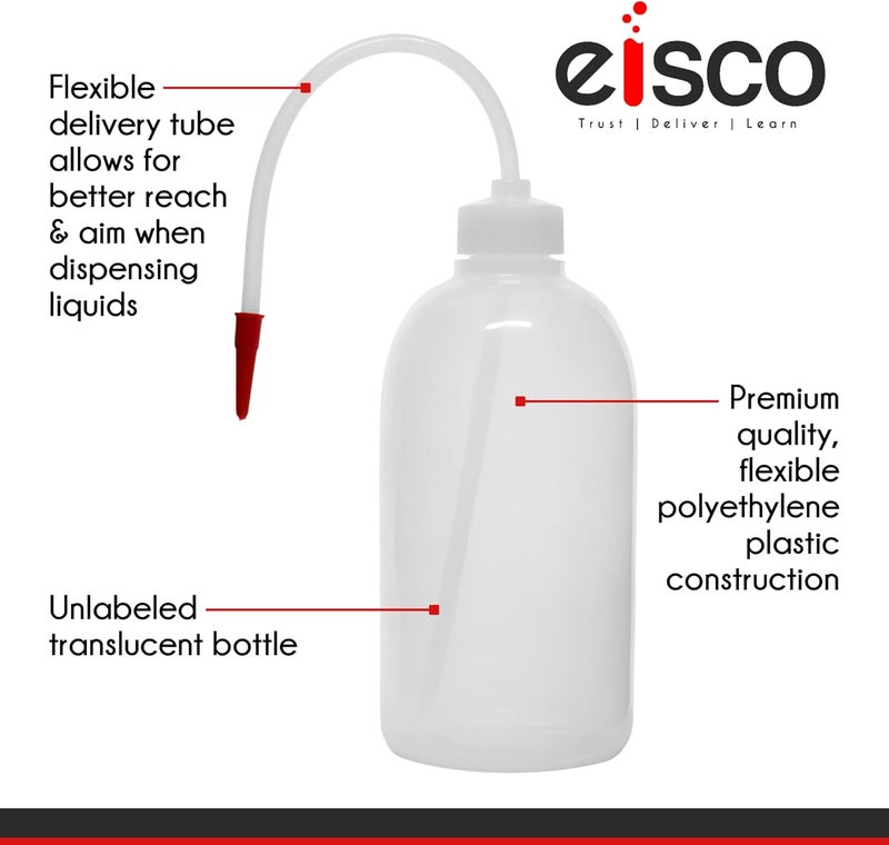 EISCO Wash Bottle, 1000ml - Polyethylene - Translucent, Unbreakable - Screw Cap with Flexible Delivery Tube for Dispensing Liquid - Includes Tube Cap (Pack of 2) - Image 4