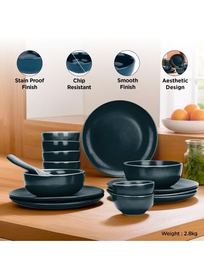 USHA SHRIRAM USHA SHRIRAM Ceramic Dinner Set (15 Pcs) | Microwave Safe Dinner Plates and Bowls Sets Cookware | Chip Resistant Dinnerware Sets | House Warming Gifts New Home for Couple Men Women (Teal) - Image 3