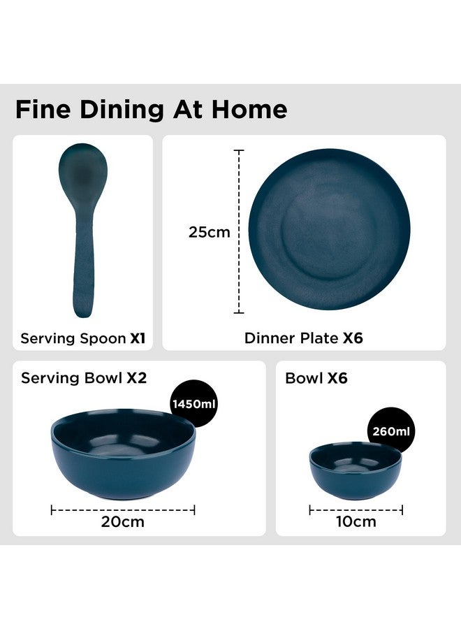 USHA SHRIRAM USHA SHRIRAM Ceramic Dinner Set (15 Pcs) | Microwave Safe Dinner Plates and Bowls Sets Cookware | Chip Resistant Dinnerware Sets | House Warming Gifts New Home for Couple Men Women (Teal) - Image 4