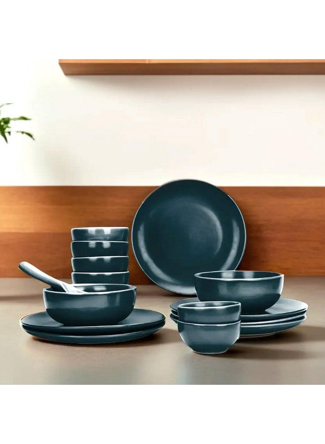 USHA SHRIRAM USHA SHRIRAM Ceramic Dinner Set (15 Pcs) | Microwave Safe Dinner Plates and Bowls Sets Cookware | Chip Resistant Dinnerware Sets | House Warming Gifts New Home for Couple Men Women (Teal) - Image 1