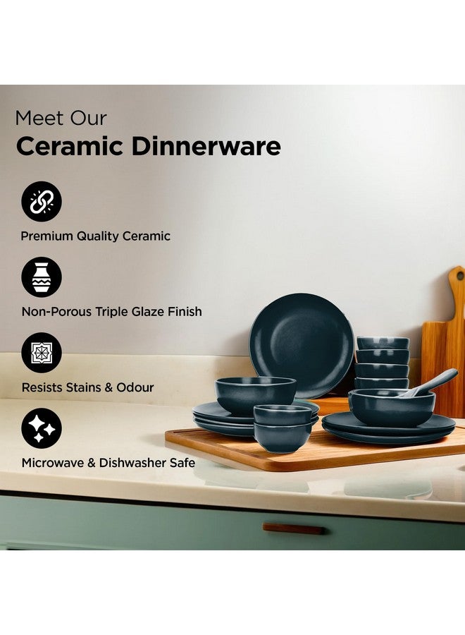 USHA SHRIRAM USHA SHRIRAM Ceramic Dinner Set (15 Pcs) | Microwave Safe Dinner Plates and Bowls Sets Cookware | Chip Resistant Dinnerware Sets | House Warming Gifts New Home for Couple Men Women (Teal) - Image 2