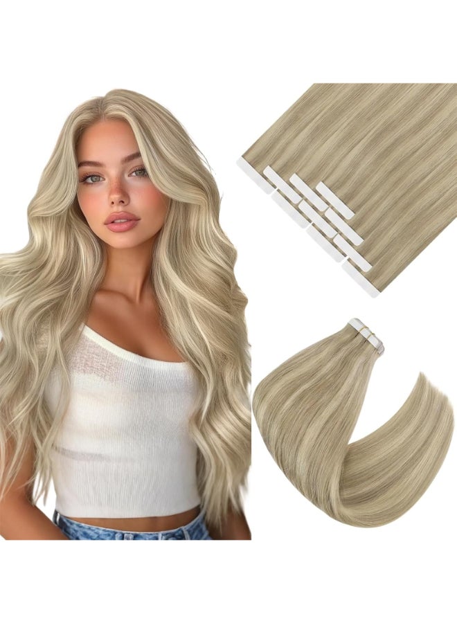 Ve Sunny Tape in Hair Extensions Real Human Hair Invisible Remy Human Hair Straight Tape Ins Double Sided Dark Honey Blonde Highlight Medium Blonde 18 inch 10Pcs 25G - Image 2