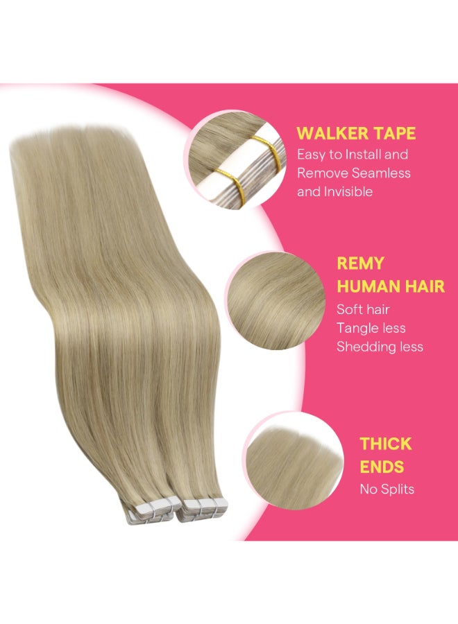 Ve Sunny Tape in Hair Extensions Real Human Hair Invisible Remy Human Hair Straight Tape Ins Double Sided Dark Honey Blonde Highlight Medium Blonde 18 inch 10Pcs 25G - Image 4