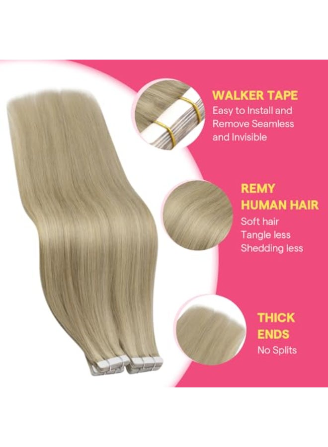 Ve Sunny Tape in Hair Extensions Real Human Hair Invisible Remy Human Hair Straight Tape Ins Double Sided Dark Honey Blonde Highlight Medium Blonde 18 inch 10Pcs 25G - Image 3