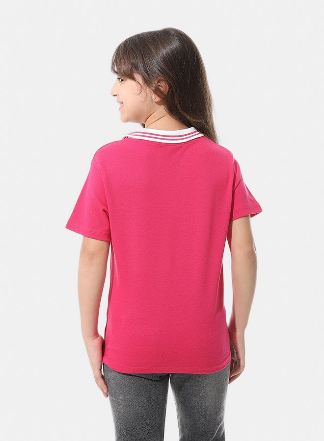 Andora Johnny Collar Pique Polo Shirt _ Fuchsia & White - Image 4