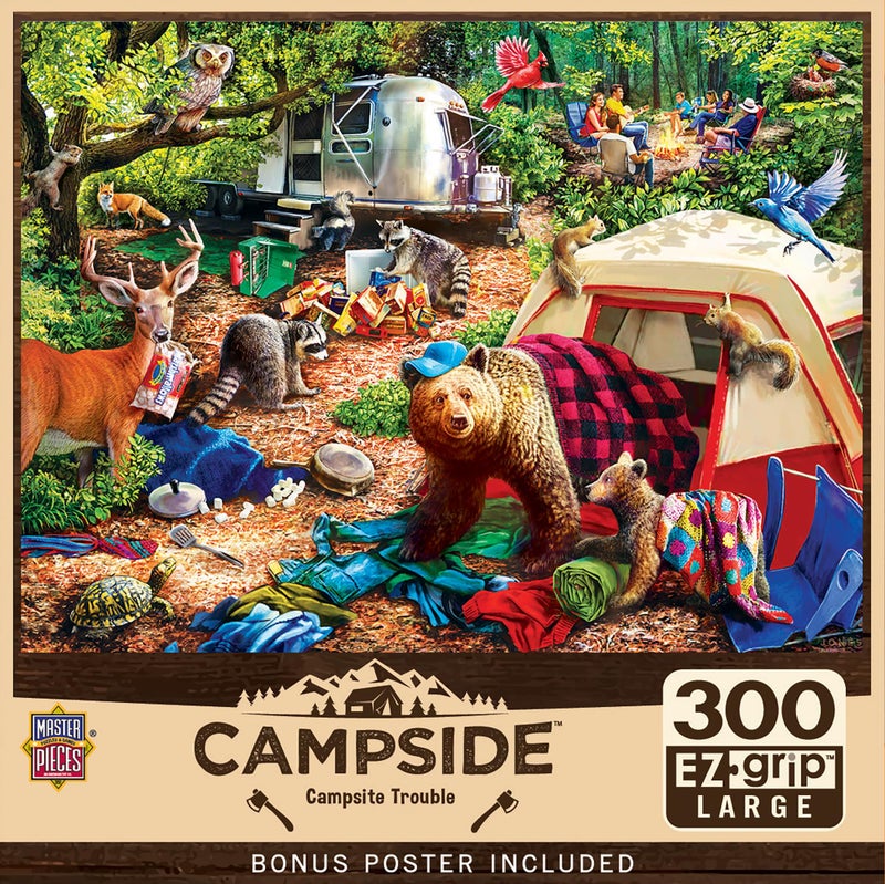 MasterPieces 300 Piece EZ Grip Jigsaw Puzzle - Campsite Trouble - 18"x24" - Image 1