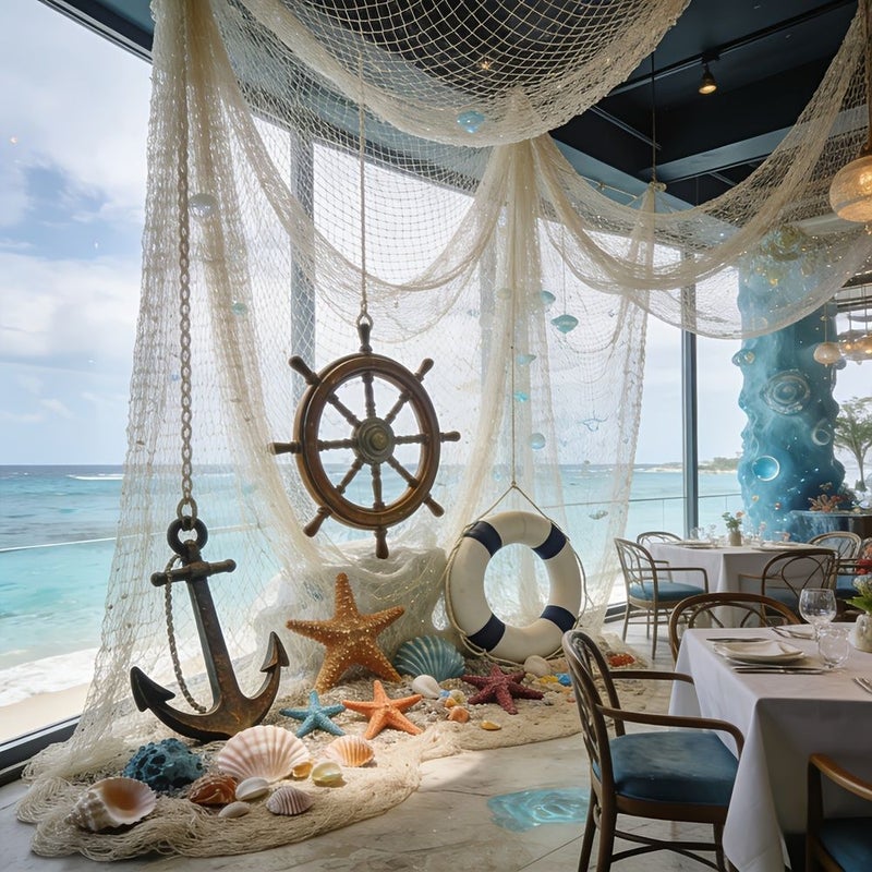 1pc Handmade White Fishing Net Wall Decorations Rope Nets Ocean Themed Fabric Panels 200x400cm 78.7x157inch For Hawaii Beach Parties Summer Photo Backdrops Halloween Christmas Easter Thanksgiving Home Decor - Image 3