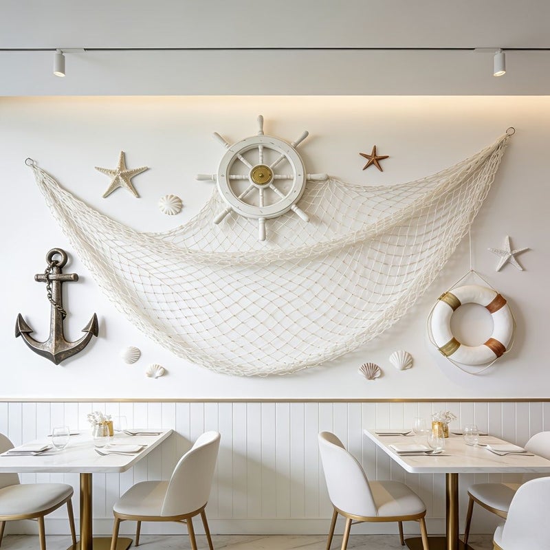 1pc Handmade White Fishing Net Wall Decorations Rope Nets Ocean Themed Fabric Panels 200x400cm 78.7x157inch For Hawaii Beach Parties Summer Photo Backdrops Halloween Christmas Easter Thanksgiving Home Decor - Image 1
