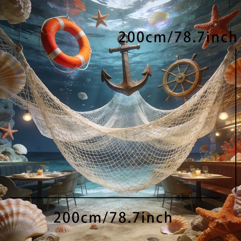 1pc Handmade White Fishing Net Wall Decorations Rope Nets Ocean Themed Fabric Panels 200x400cm 78.7x157inch For Hawaii Beach Parties Summer Photo Backdrops Halloween Christmas Easter Thanksgiving Home Decor - Image 4