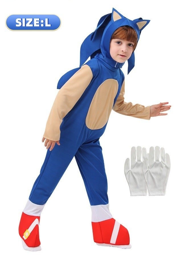 DURKU Children's Sonic Jumpsuit Costume Set, Includes Gloves, Character Outfit for Themed Parties, Size: L - Image 1