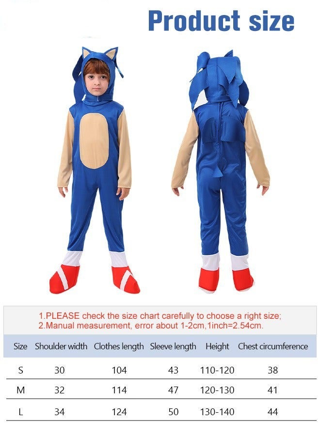 DURKU Children's Sonic Jumpsuit Costume Set, Includes Gloves, Character Outfit for Themed Parties, Size: L - Image 2