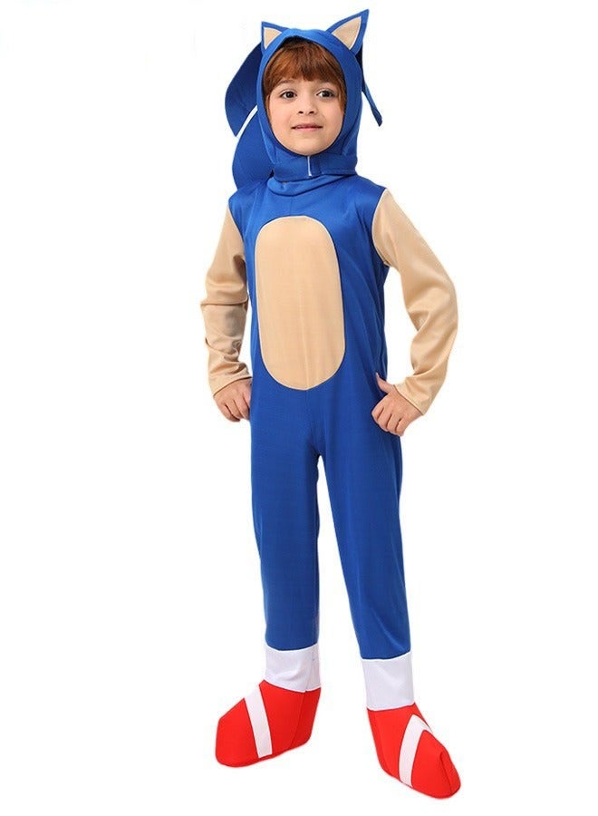 DURKU Children's Sonic Jumpsuit Costume Set, Includes Gloves, Character Outfit for Themed Parties, Size: L - Image 3