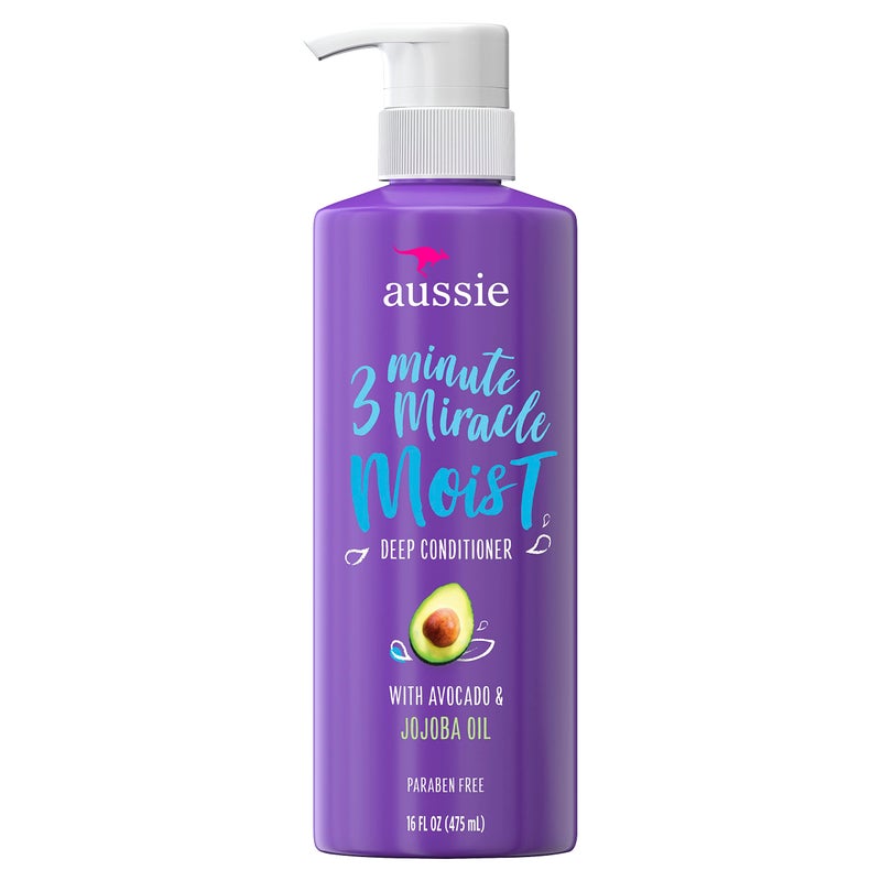Aussie 3 Minute Miracle Moist Detangling Deep Conditioner Treatment with Avocado Oil, 16 fl oz, Paraben and Sulfate Free