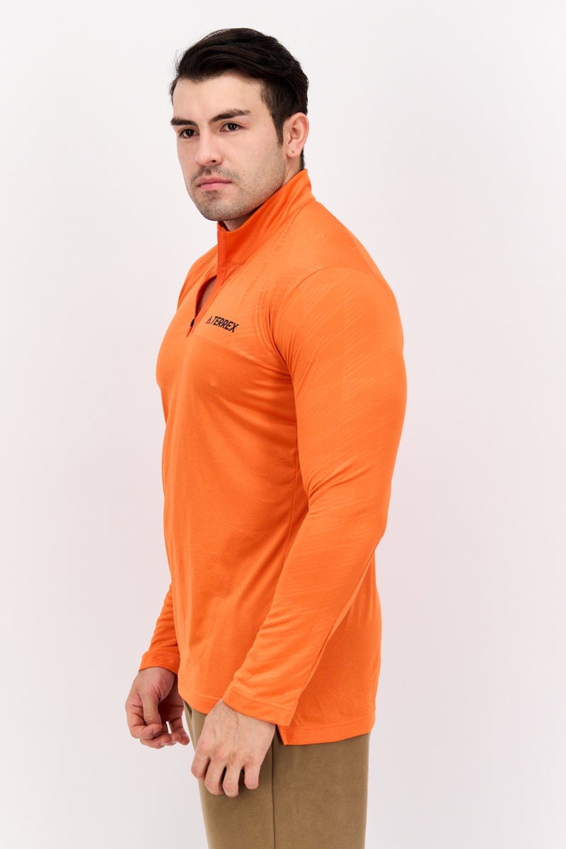 Adidas Men Sportswear Fit Long Sleeve Hiking T-Shirt, Orange - Image 2