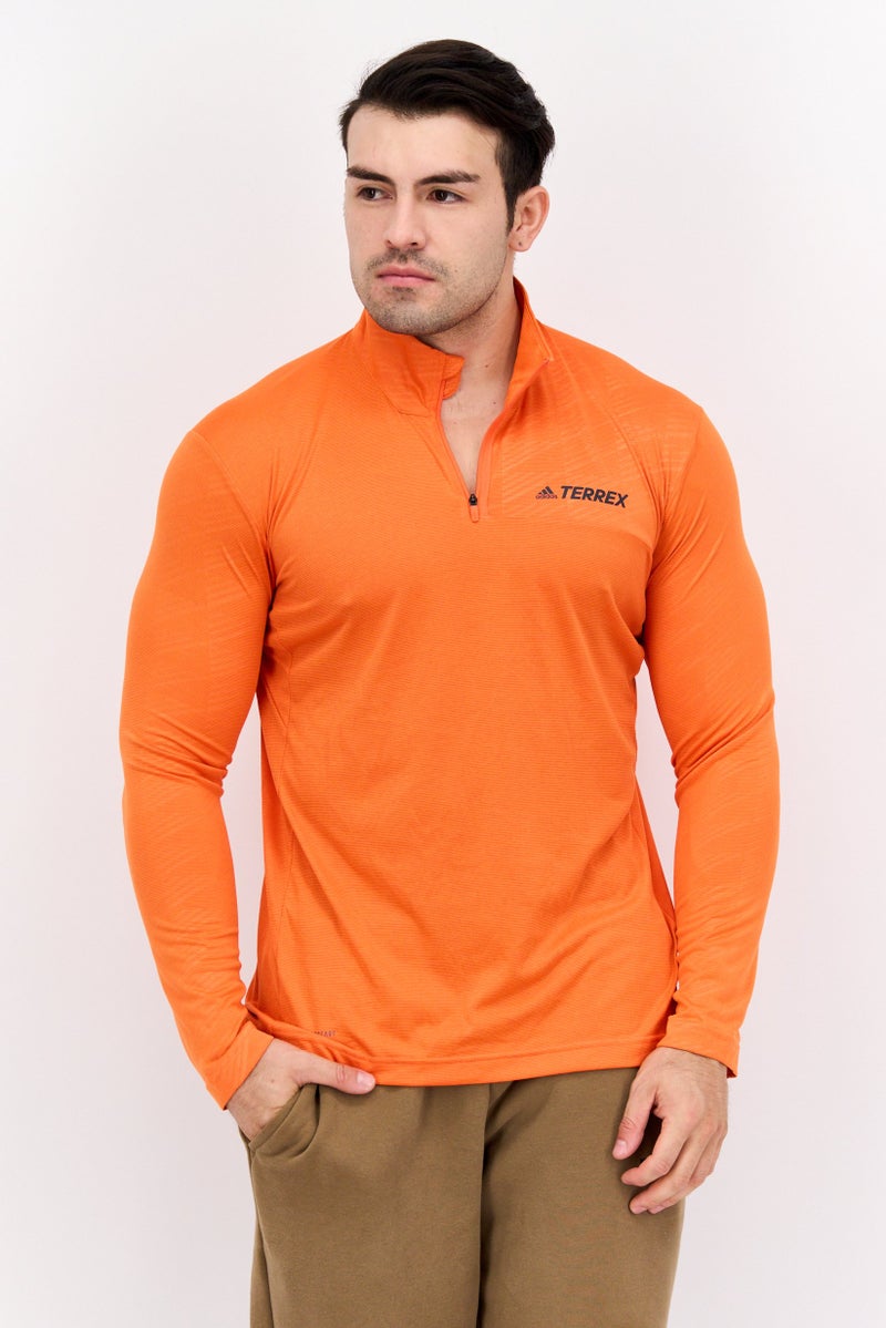 Adidas Men Sportswear Fit Long Sleeve Hiking T-Shirt, Orange - Image 1