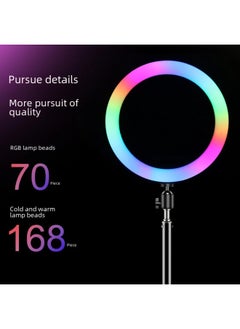 General 10-inch Live Broadcast Fill Light Ring Beauty Photography Props Lighting Lamp Usb Powered Rgb Light Source Selfie Device-Light Source Color:2.1 M 【Floor Bright Black Bracket】 + Self-timer +20cm Colo  - Image 3