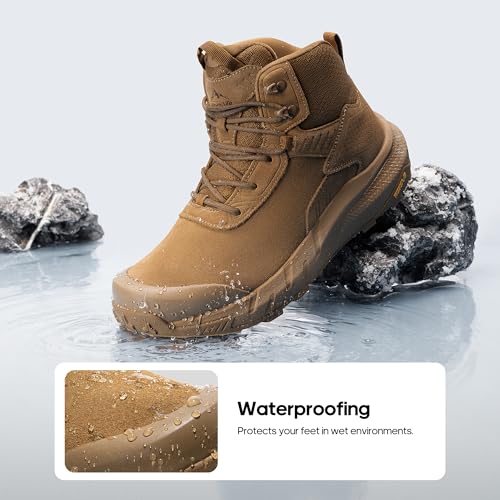 NORTIV 8 Men's Waterproof Military Tactical Work Boots Leather Motorcycle Combat Lightweight Non-Slip Hiking Boots for Men VaporGuard,Size 10,Coyote,SNMT246M - Image 4
